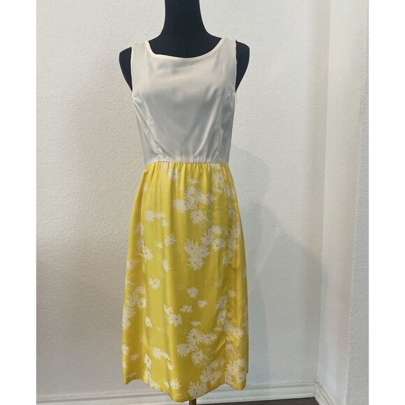 Bonwit Teller Yellow Floral Print Silk Dress Vintage 1950's - Picture 3 of 5